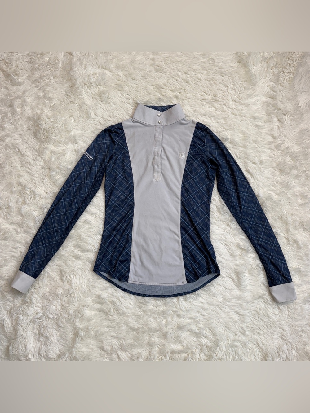 Women’s XS White/Blue Romfh Long Sleeve Horseback Riding Show Shirt